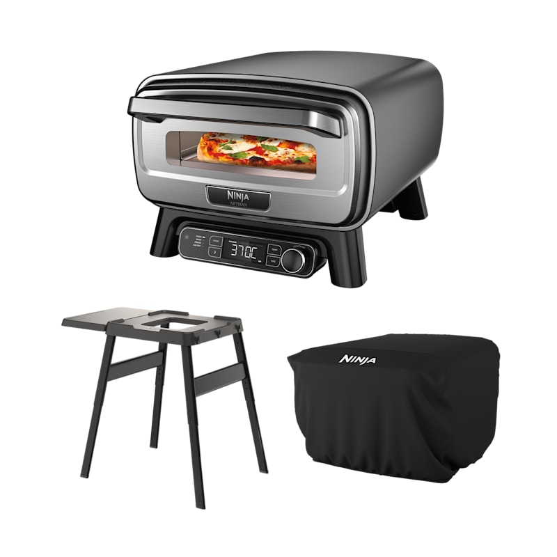 Ninja Artisan Electric Outdoor Pizza Oven & Air Fryer, Stand and Cover Bundle