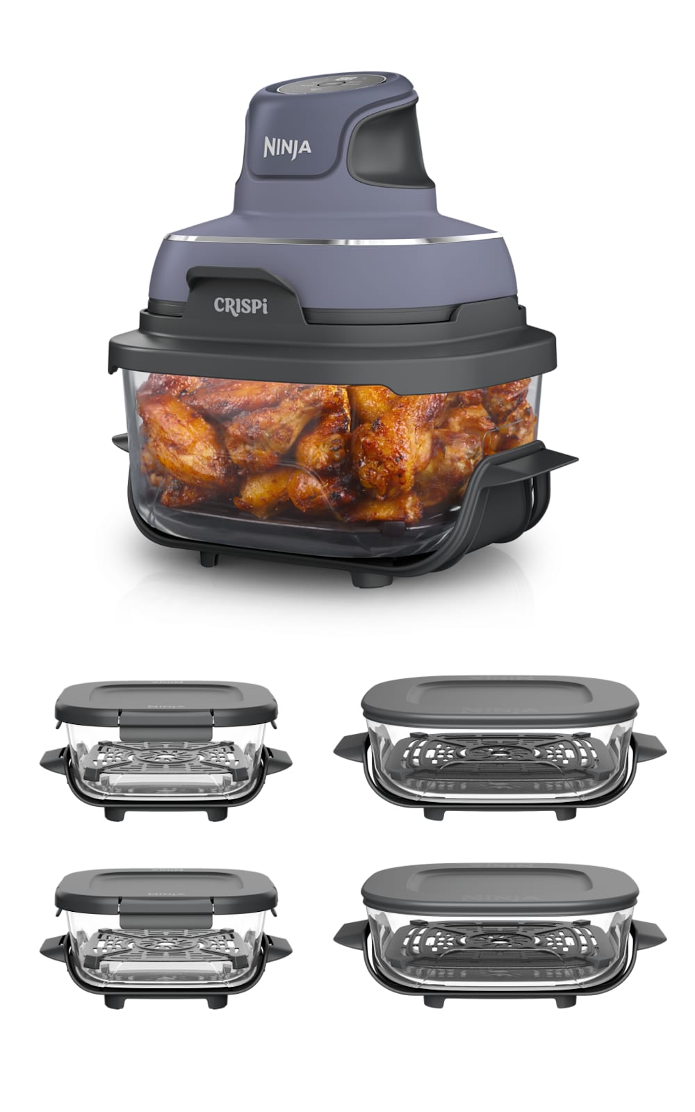 Ninja Crispi™ 4-in-1 Lavender Glass Air Fryer With 2.5QT & 6-Cup Container